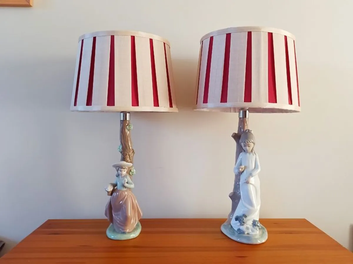 Pair of vintage NAO by Lladro girl porcelain figurine table lamps with shades   height  51.5cm - Image 1