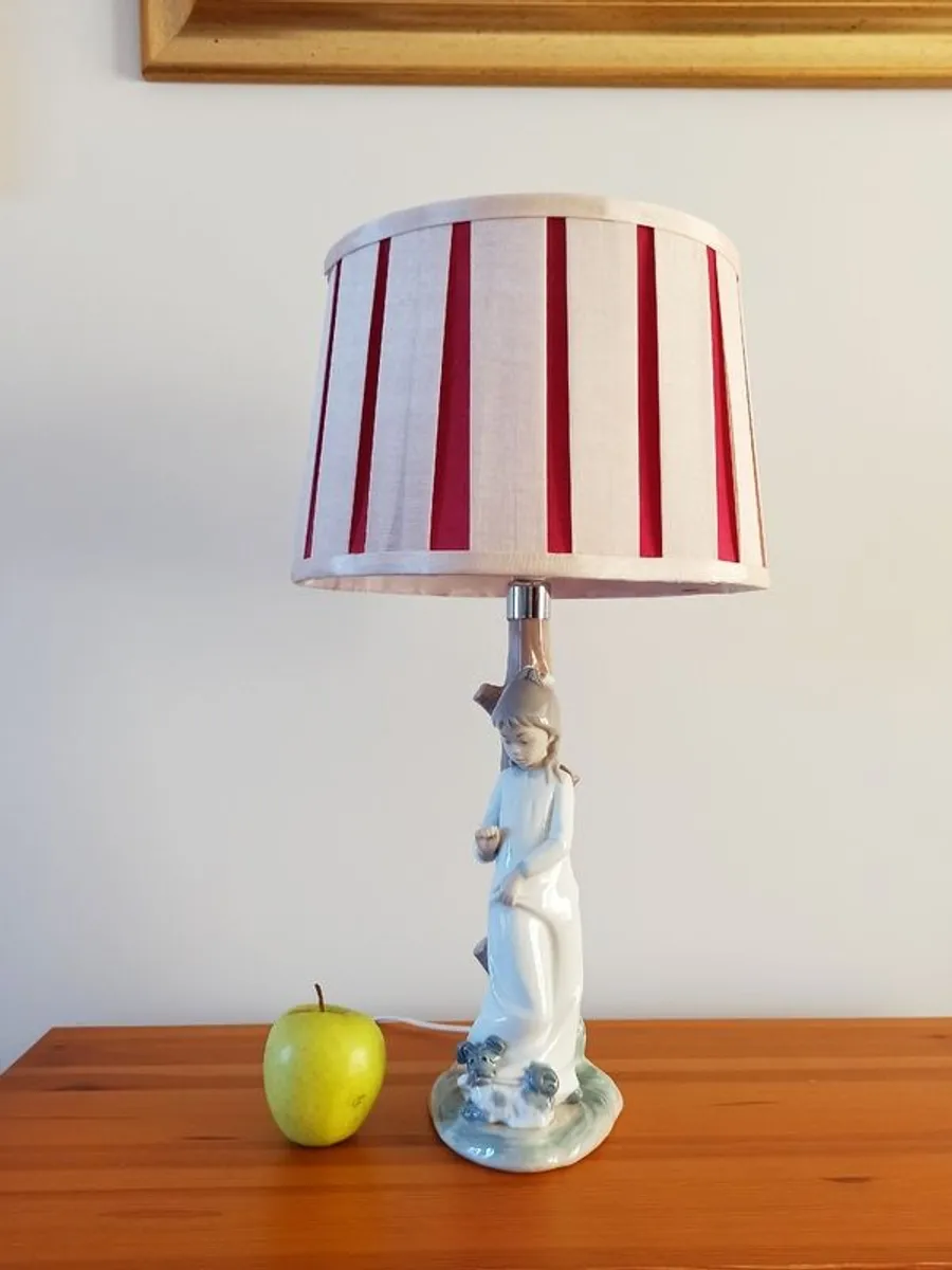 Pair of vintage NAO by Lladro girl porcelain figurine table lamps with shades   height  51.5cm - Image 3