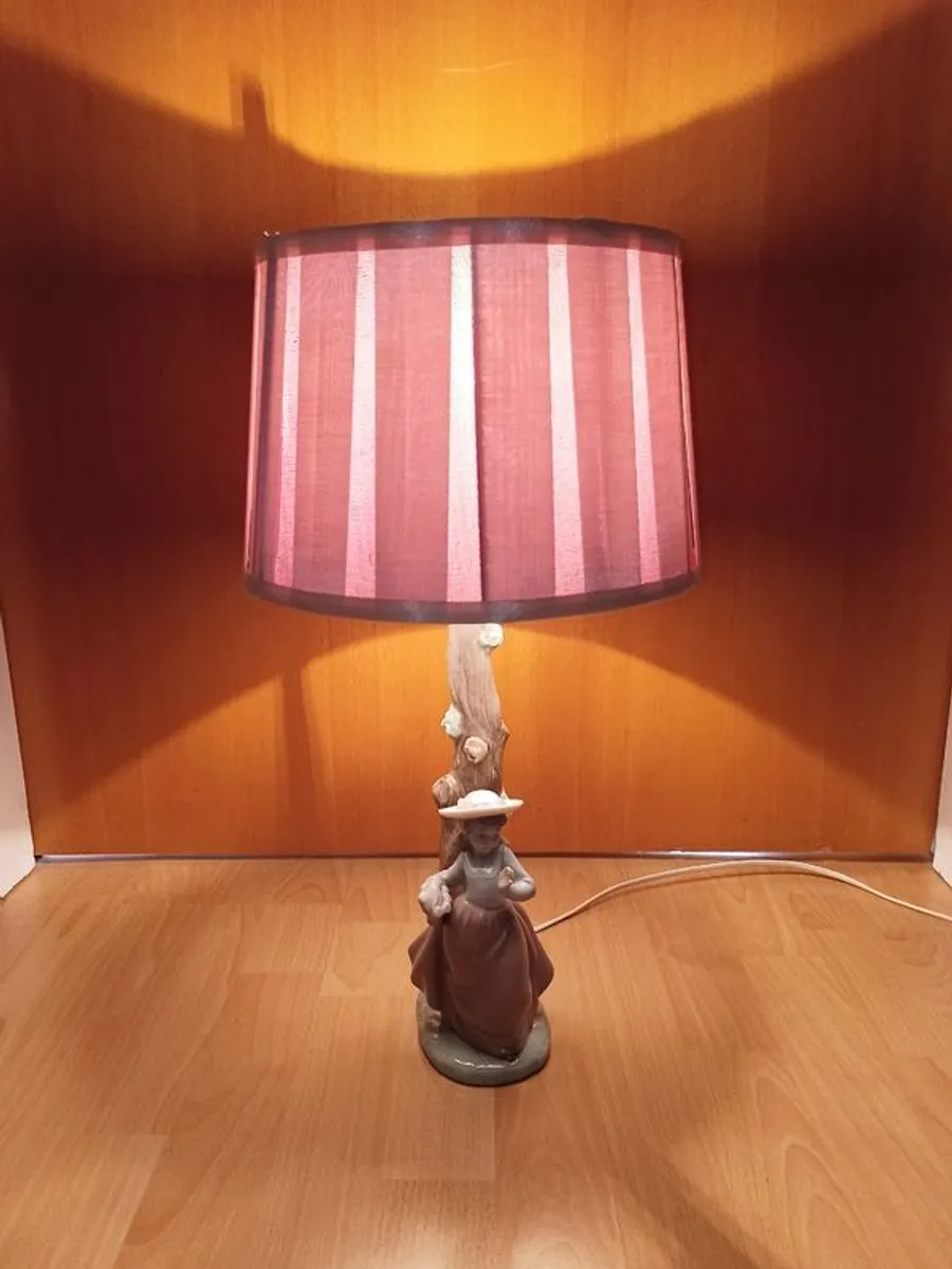 Pair of vintage NAO by Lladro girl porcelain figurine table lamps with shades   height  51.5cm - Image 4