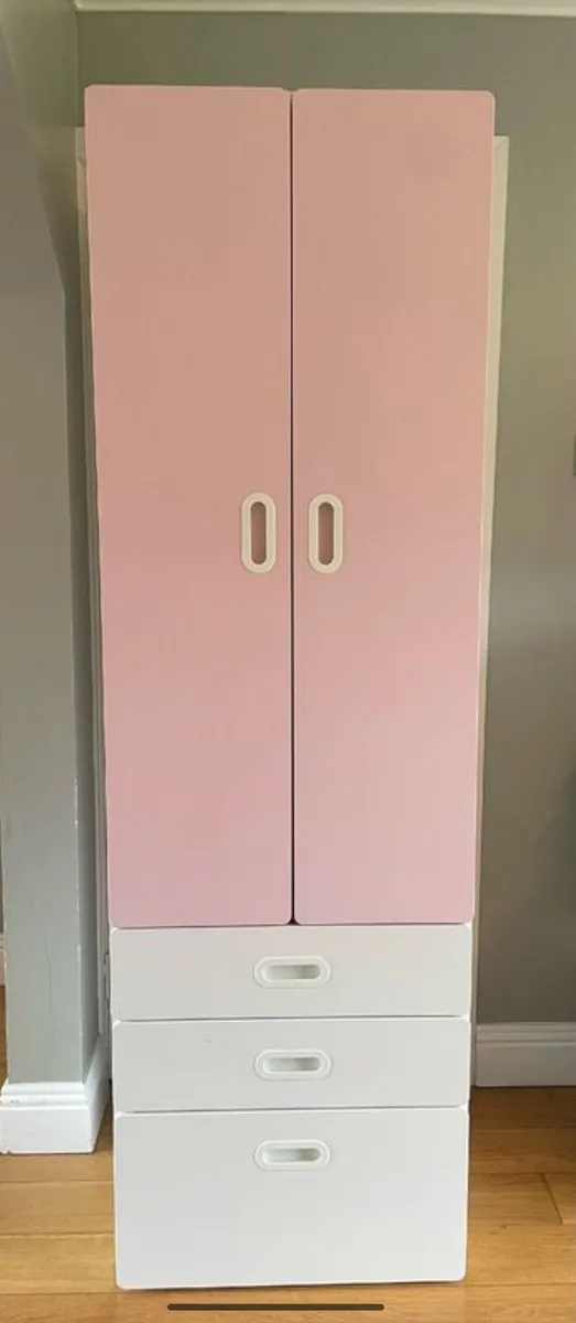 Pink & white IKEA Stuva kids wardrobe - Image 1