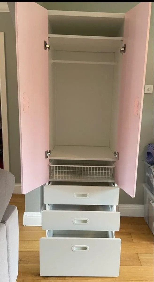 Pink & white IKEA Stuva kids wardrobe - Image 3