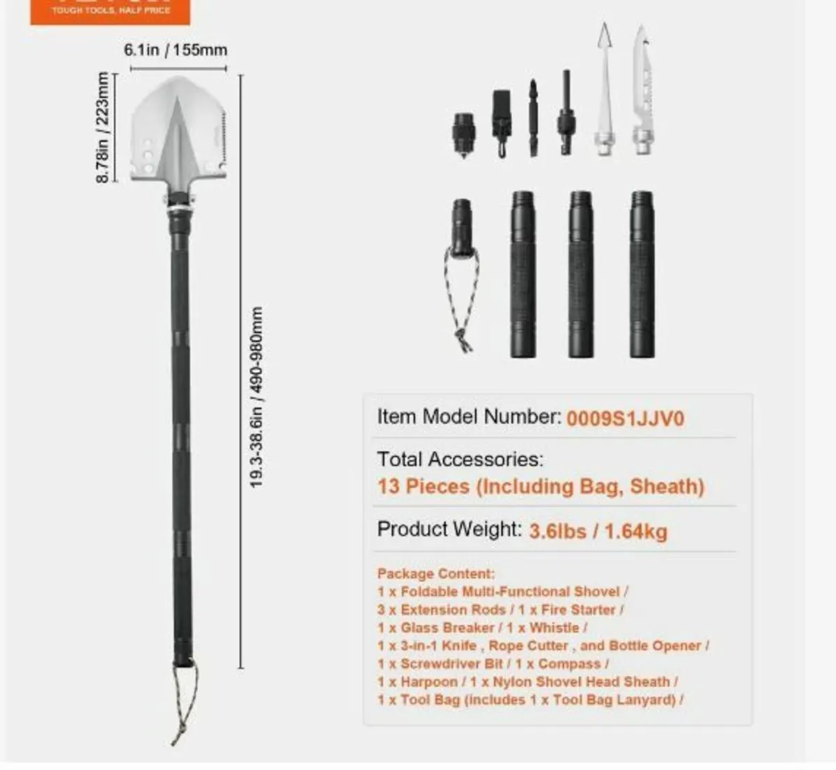 Survival Shovel, 13 in 1 Camping Shovel - Image 2