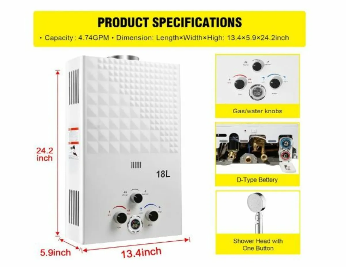 Gas Instantaneous Water Heater, 18 L Propane - Image 3