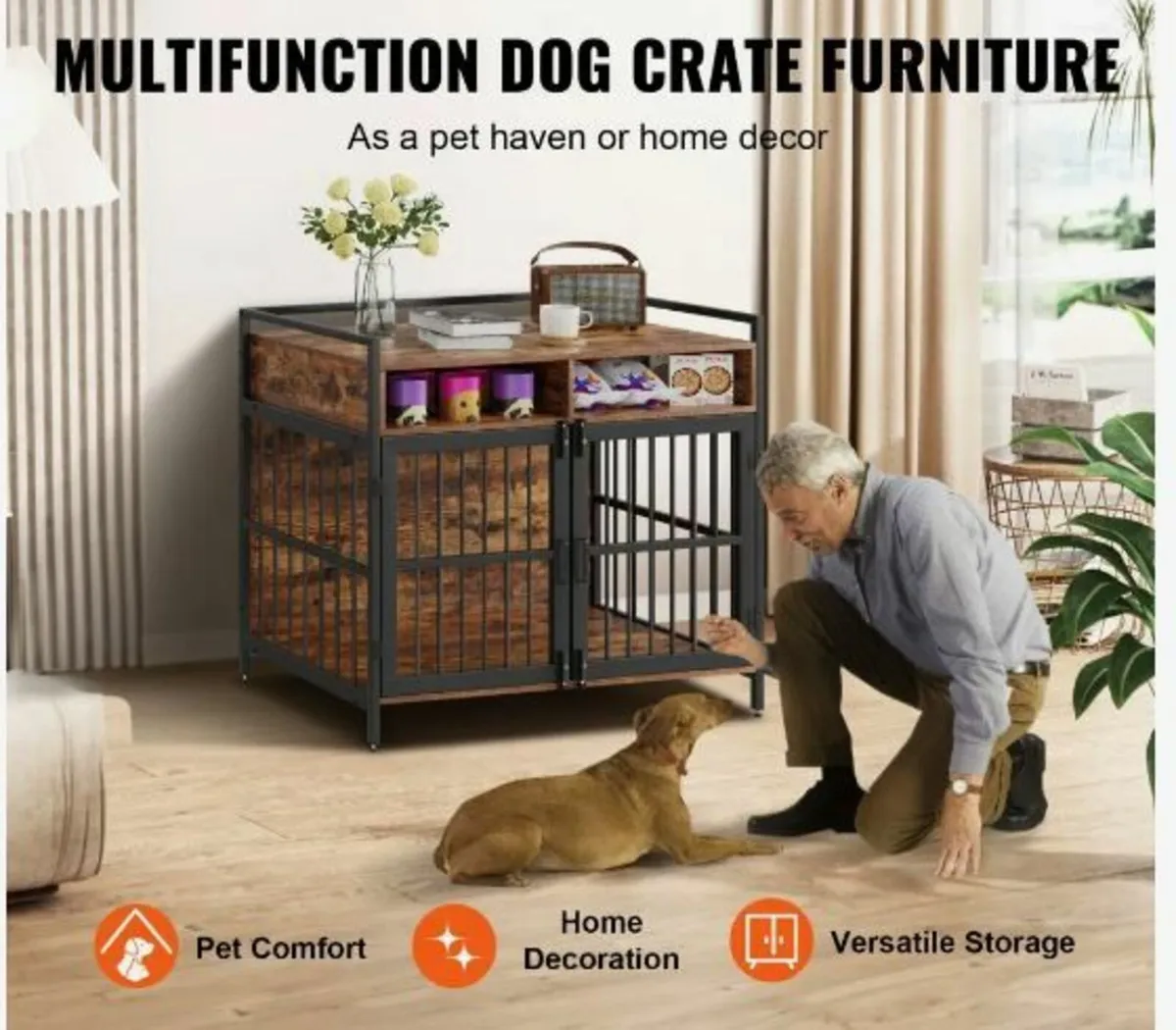 Furniture Style Dog Crate with Storage - Image 2
