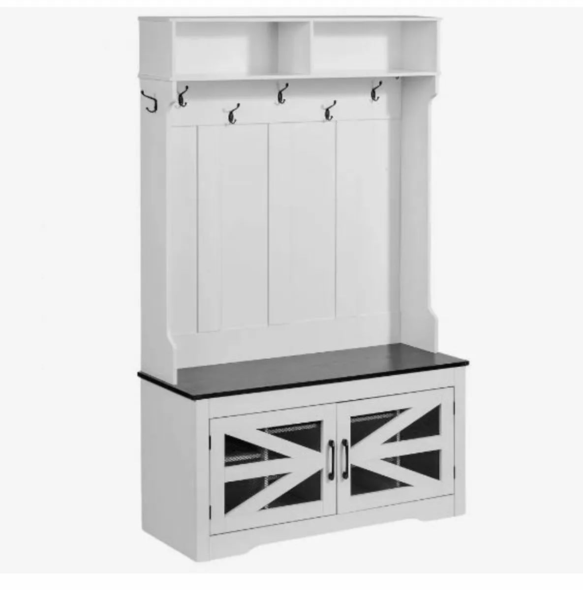 Wooden Hall Tree with Bench and Shoe Storage - Image 1