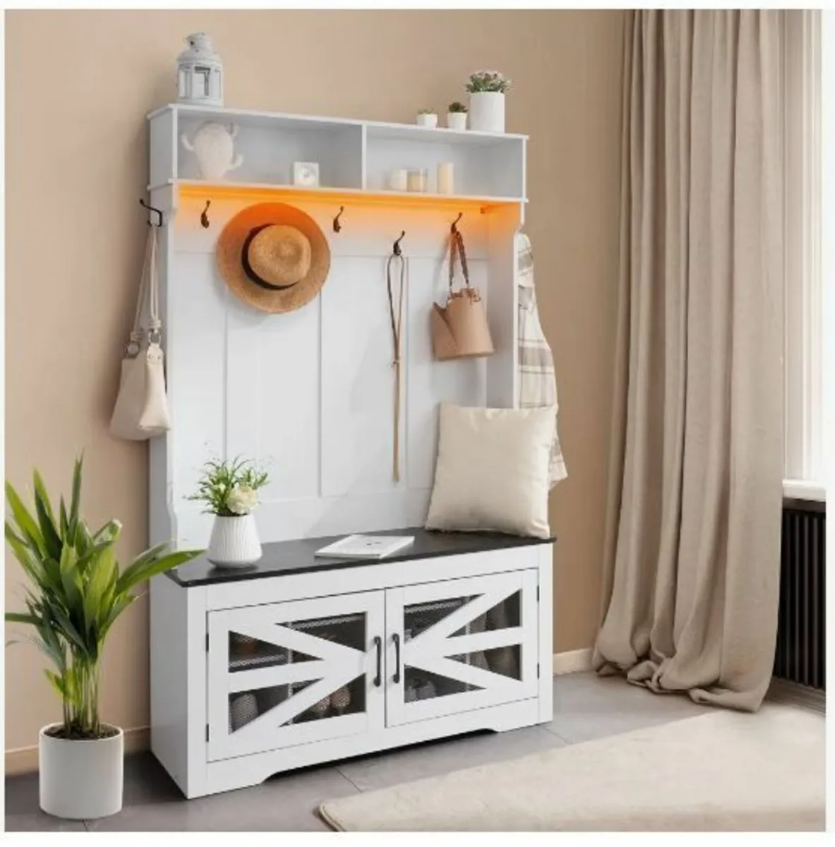 Wooden Hall Tree with Bench and Shoe Storage - Image 4