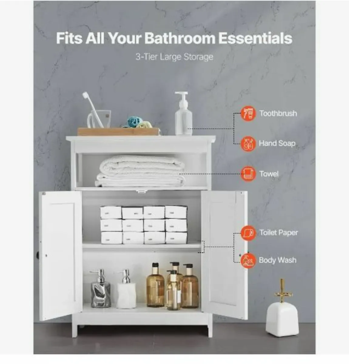 athroom Floor Cabinet, 3-Tier - Image 2