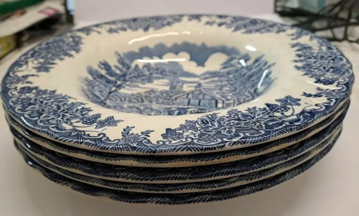 Vintage blue and white soup plates Myott - Image 1