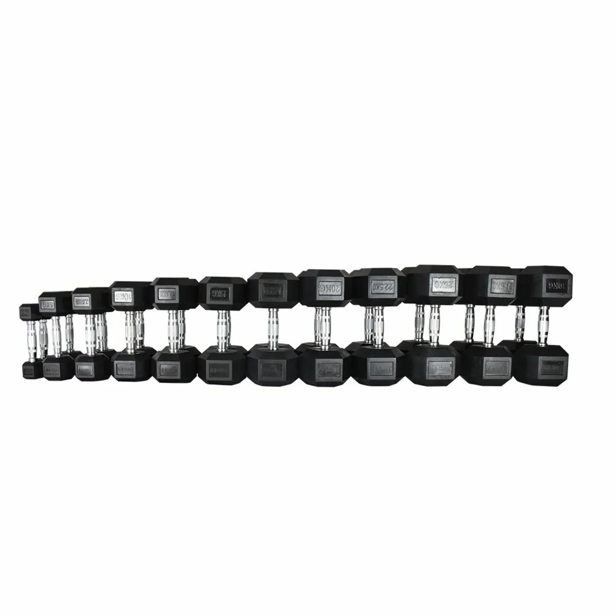 2.5kg - 30kg Rubber Hex Dumbbell Set With Rack - Image 3