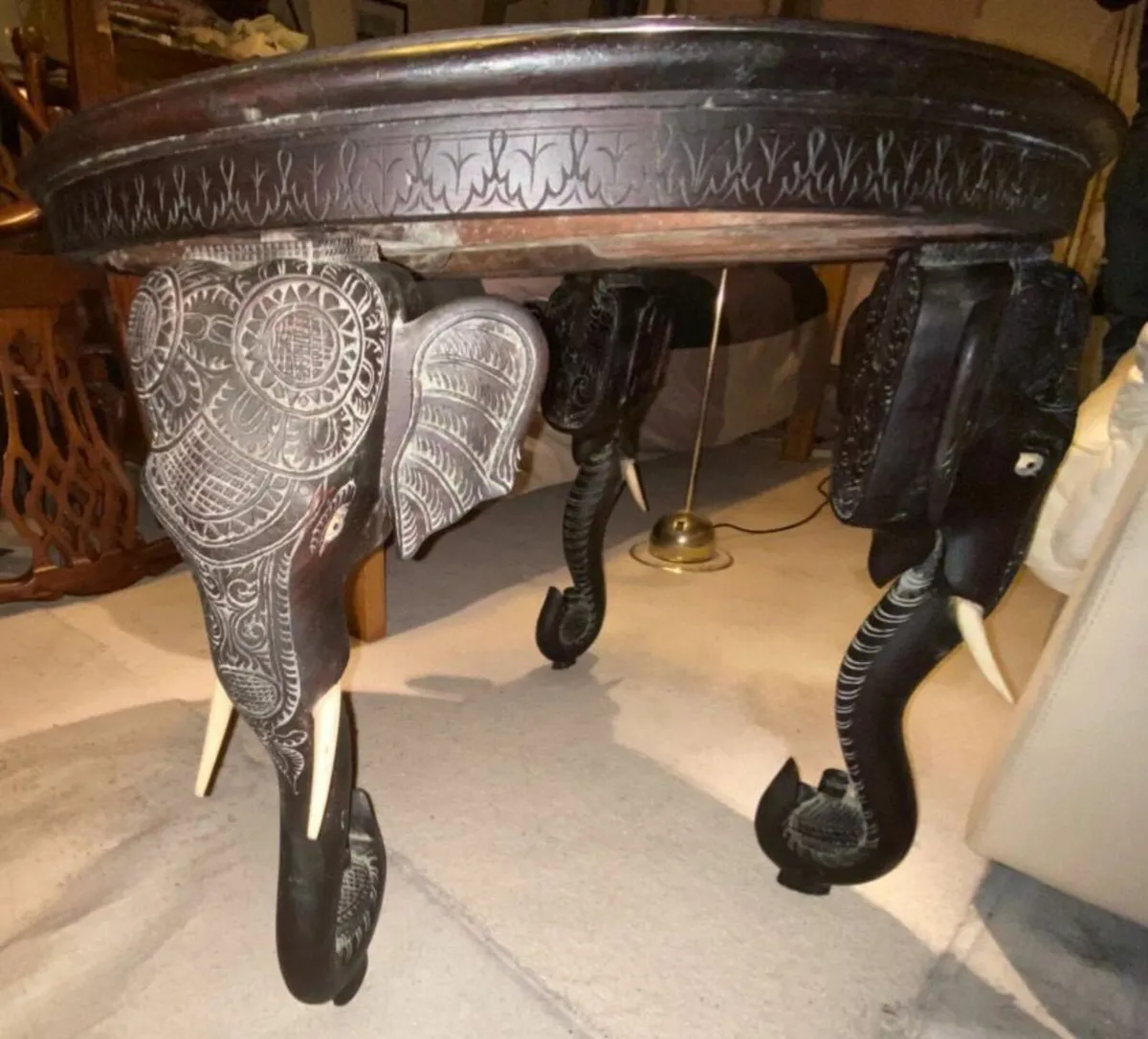 Black Hardwood Carved Circular Table - Image 1