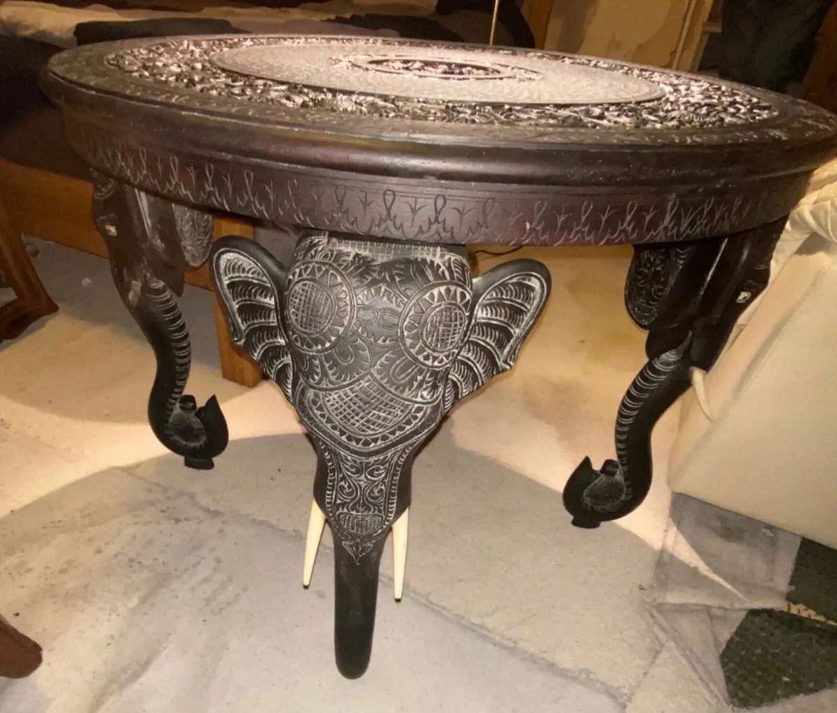 Black Hardwood Carved Circular Table - Image 2