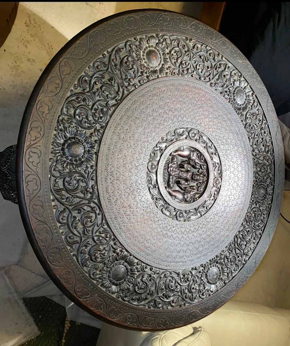 Black Hardwood Carved Circular Table - Image 3