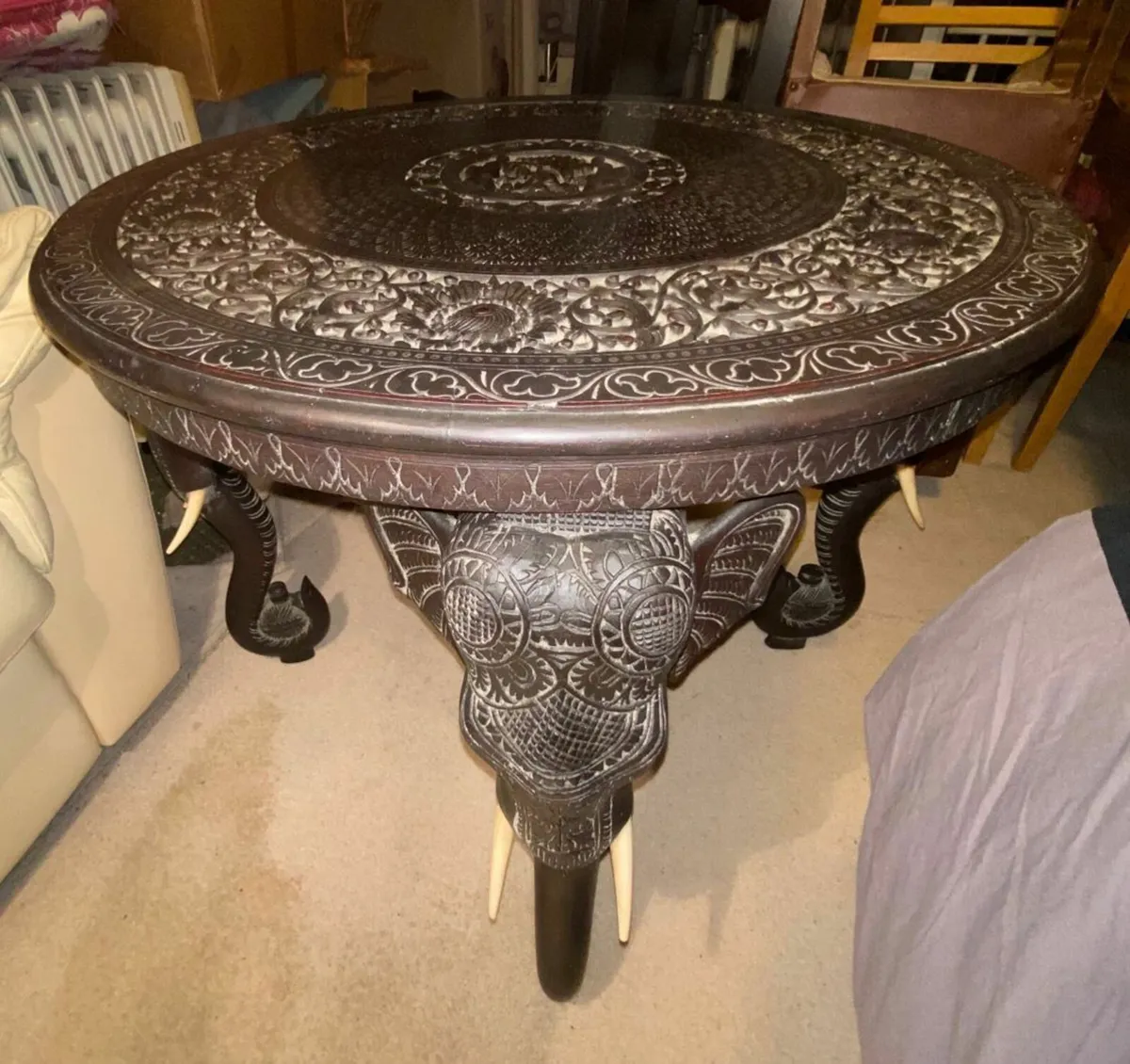 Black Hardwood Carved Circular Table - Image 4