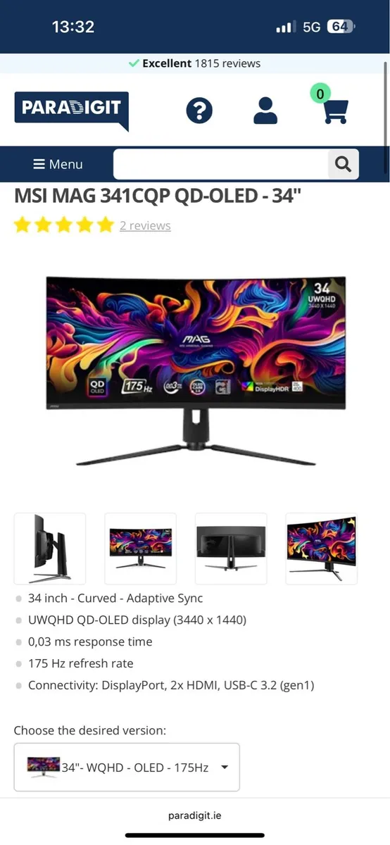 GAMING MONITOR MSI MAG 341CQP QD-OLED - 34" - Image 1