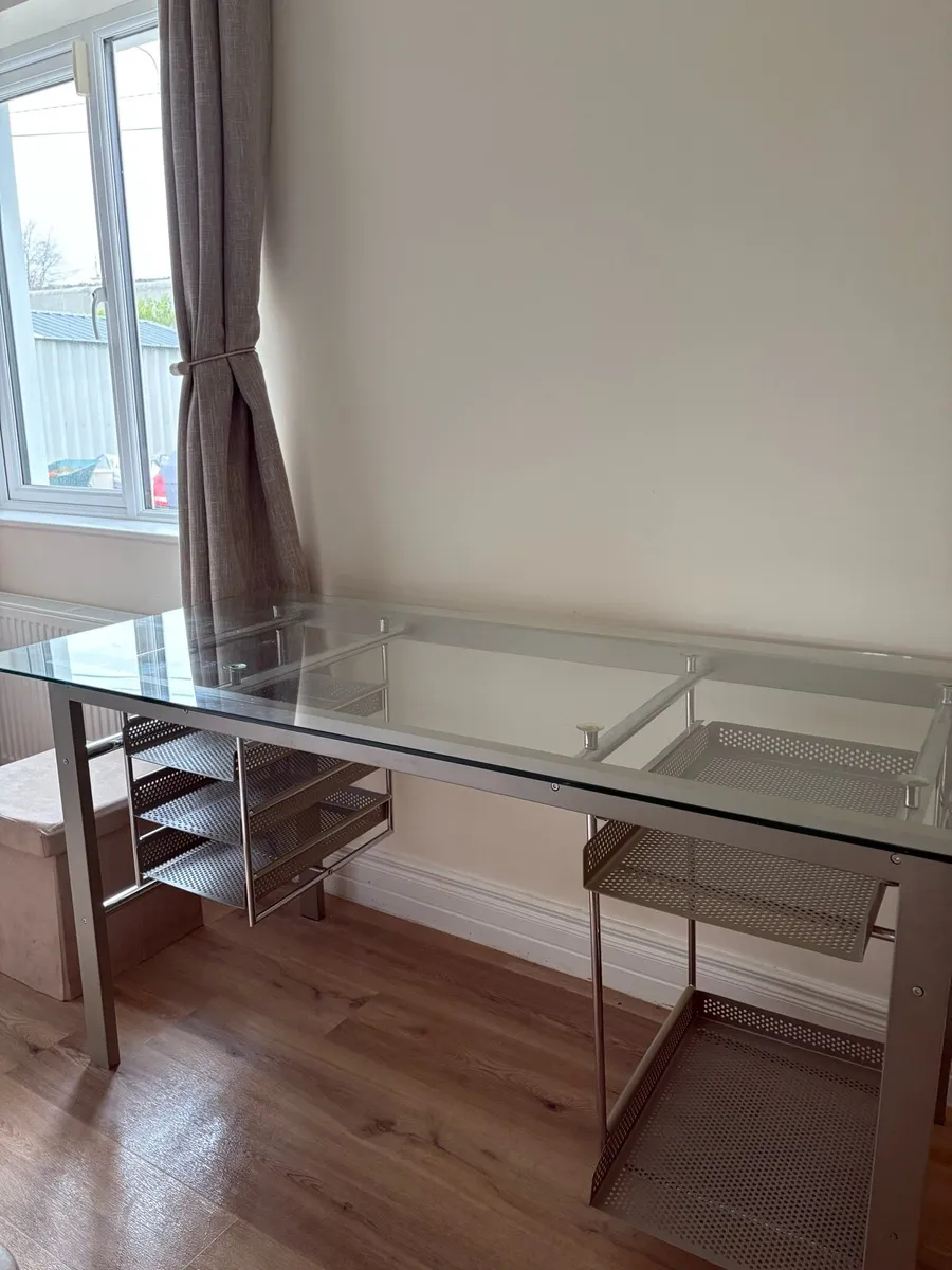 Glass & Metal Office Desk – Very Good Condition - Image 1