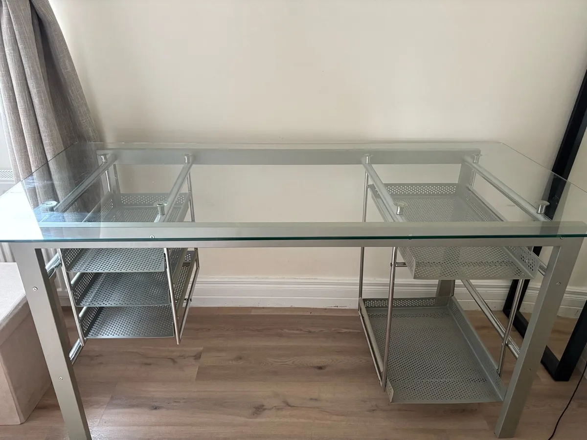 Glass & Metal Office Desk – Very Good Condition - Image 2