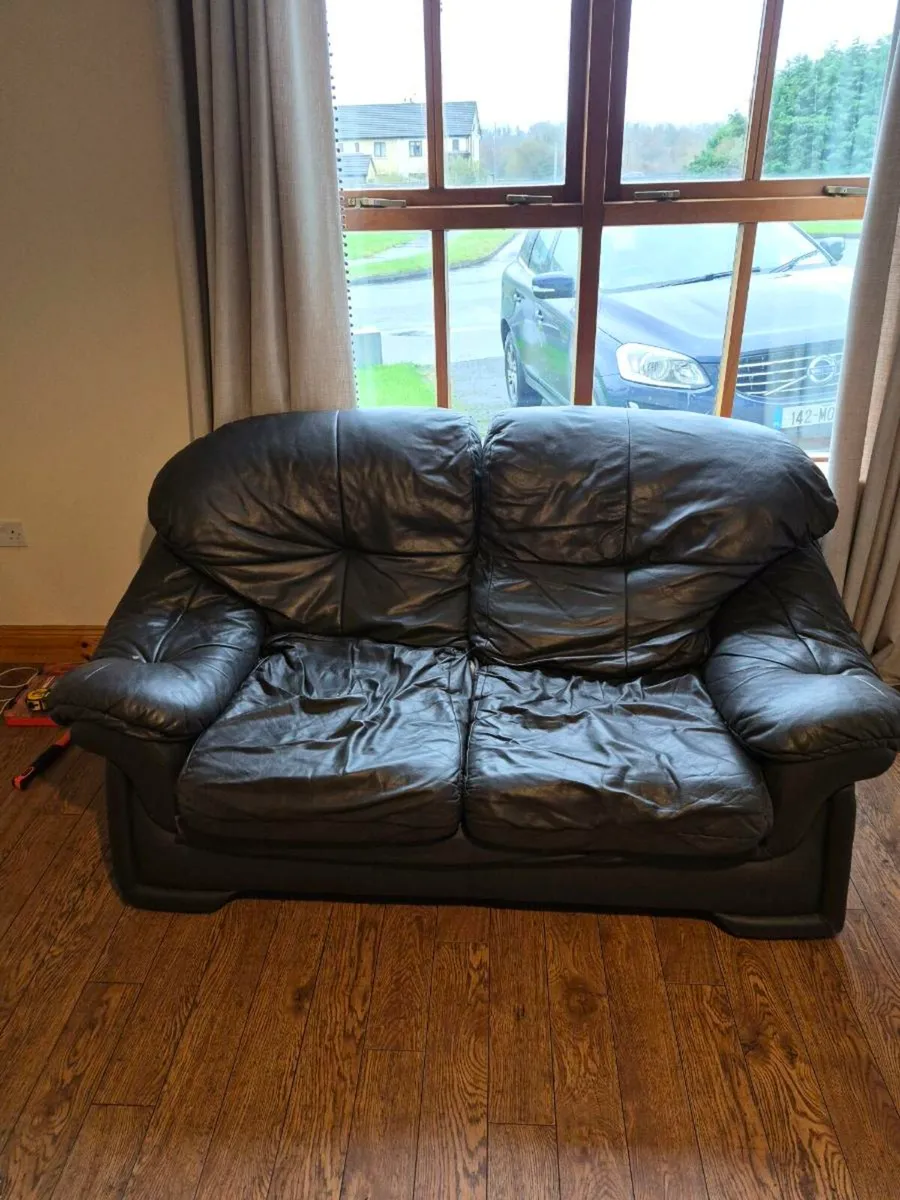 (Free) Black Leather Couch & Armchair - Image 1