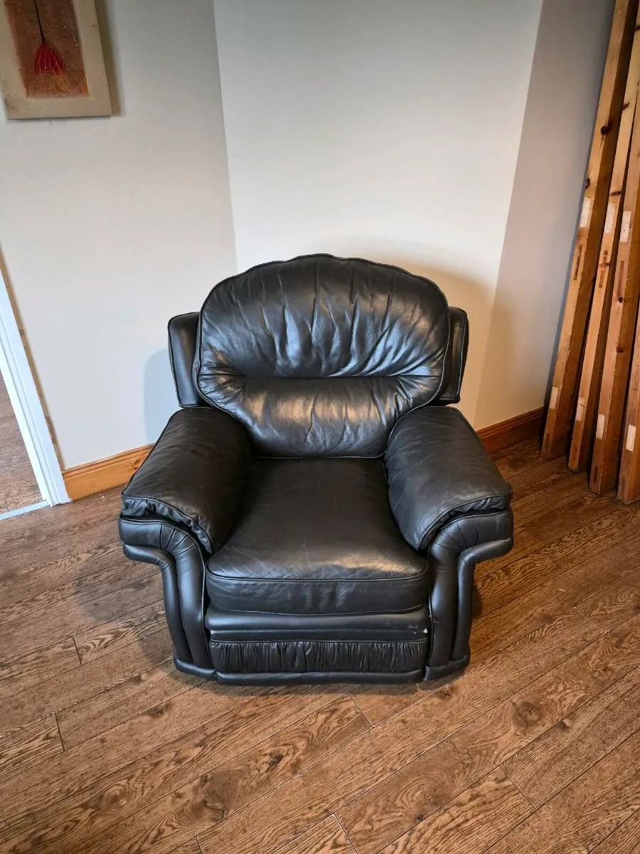(Free) Black Leather Couch & Armchair - Image 2