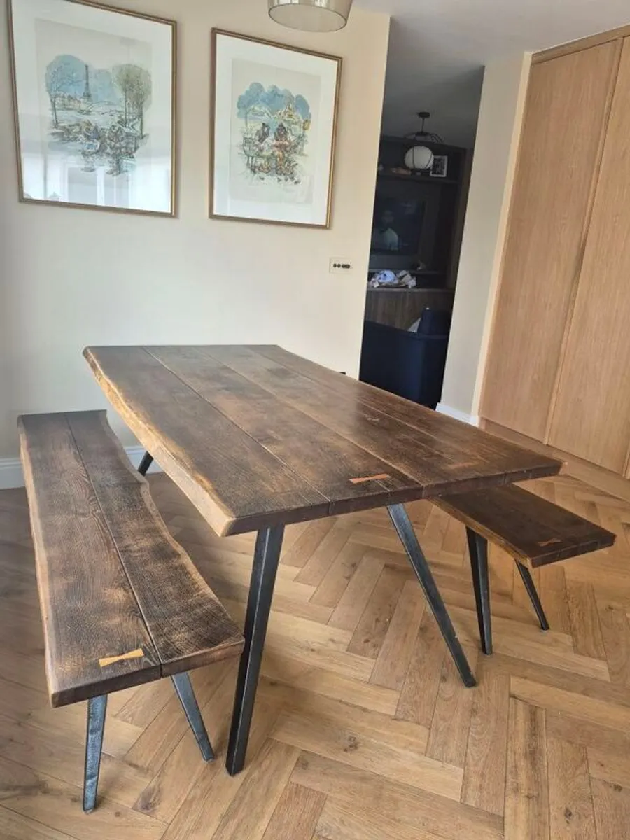 Solid wood dining table and 2 benches. - Image 2