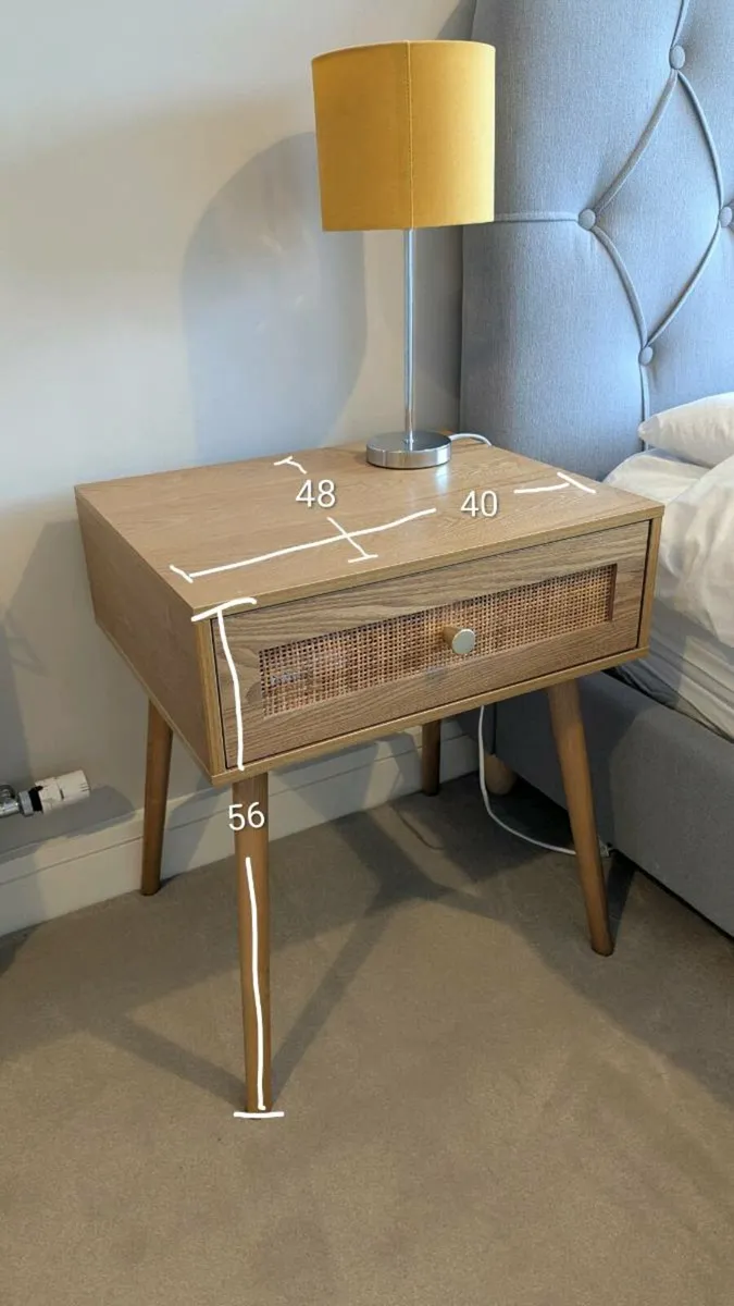 2 x Rattan Mid-Century Bedside Tables - Image 2