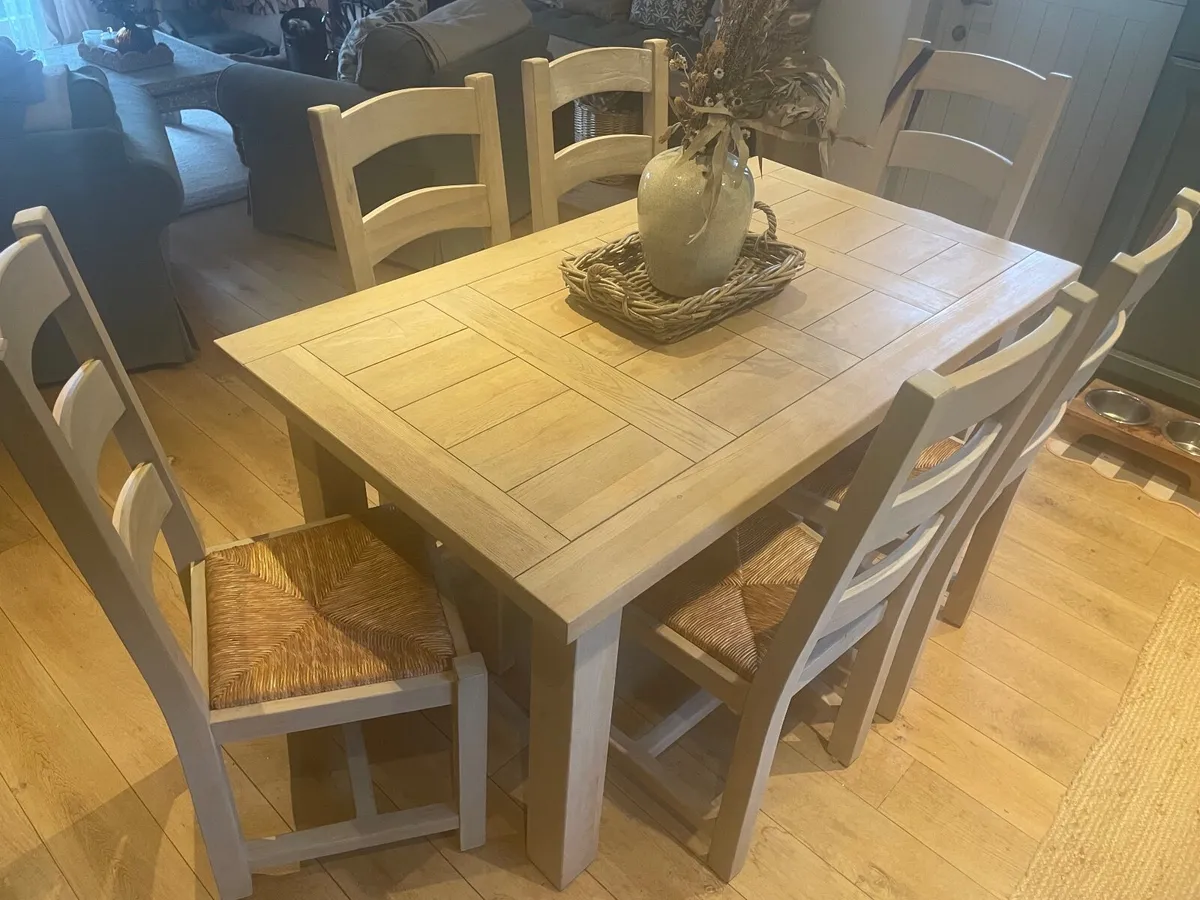 Rustic farmhouse style solid wood table and chairs