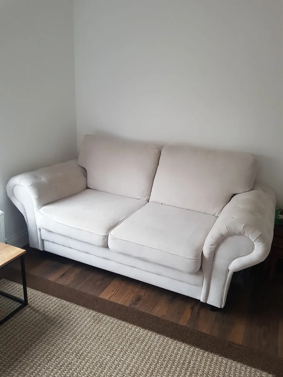 Cream 2 + 1 Seater Sofa and Footstool with storage - Image 1
