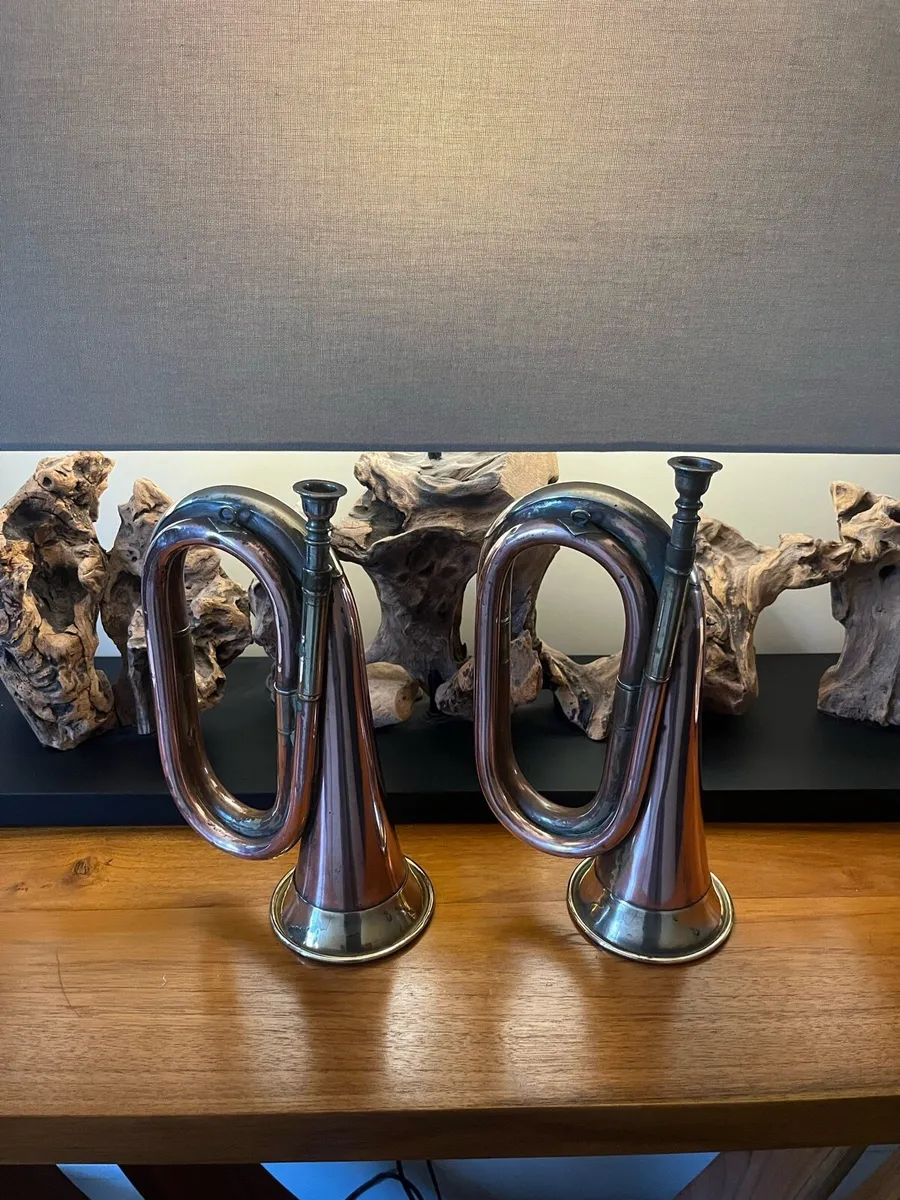 Pair of Copper British Military Bugles - Image 1