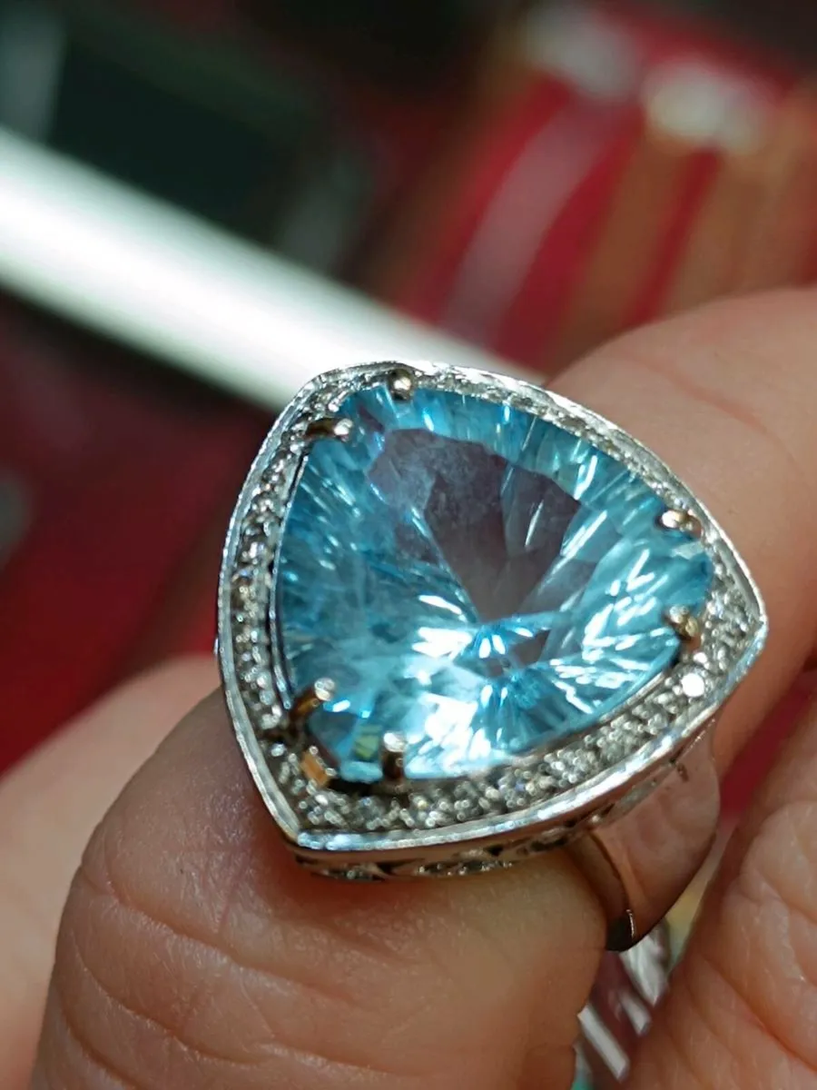 Blue Stone & Diamond Ring, 18k White Gold - Image 2