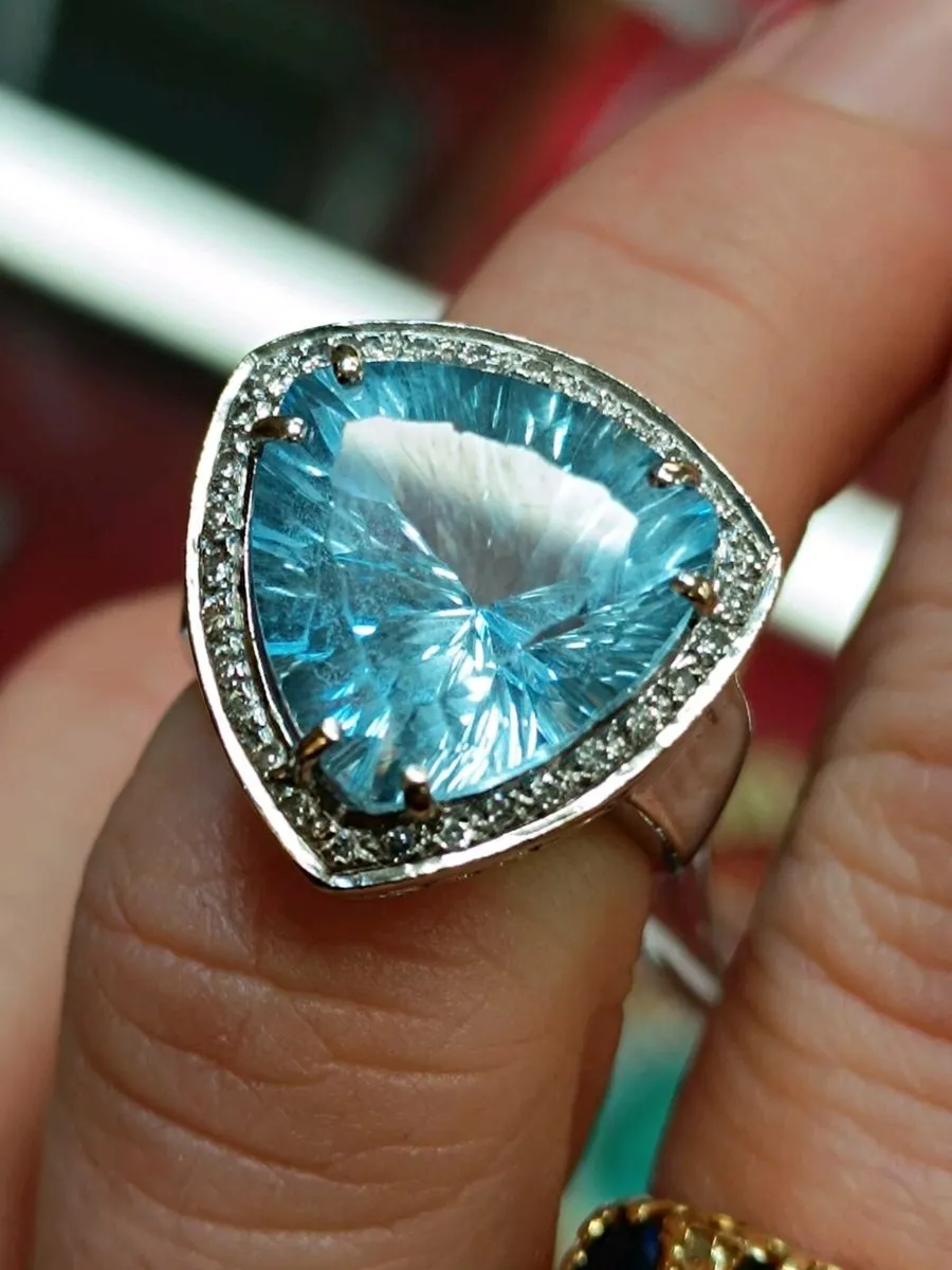 Blue Stone & Diamond Ring, 18k White Gold - Image 1