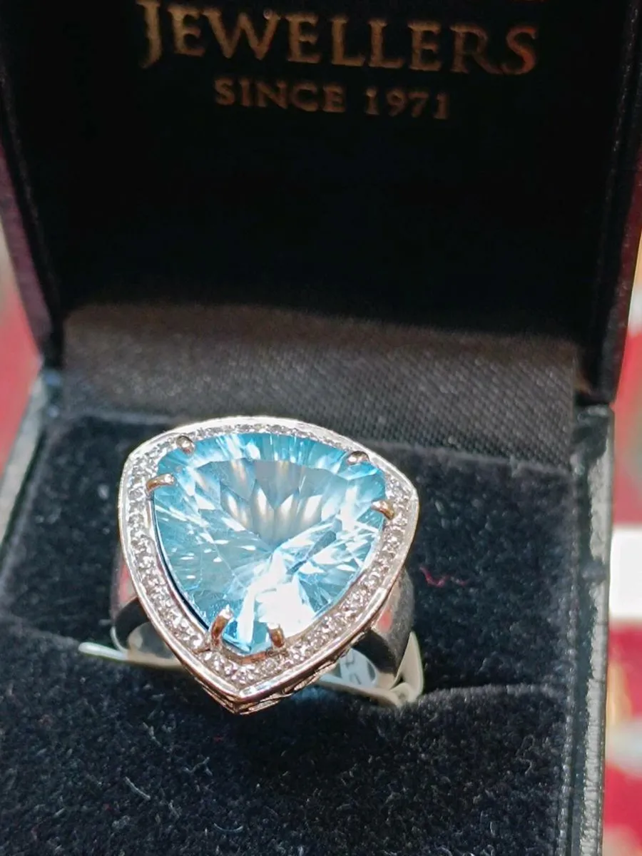 Blue Stone & Diamond Ring, 18k White Gold - Image 3