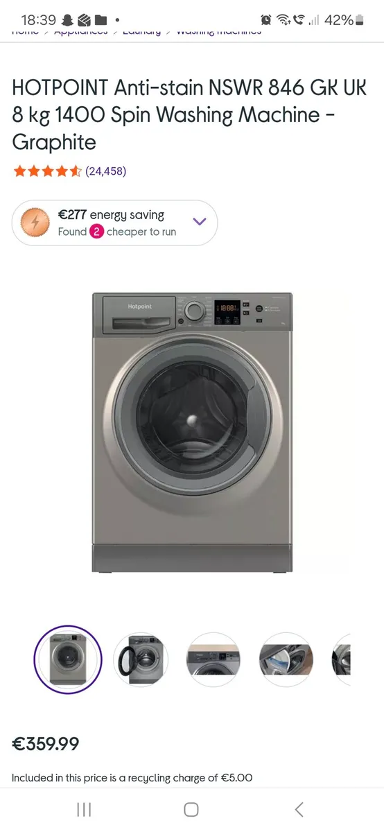 Hotpoint 8kg washing machine €150 - Image 3