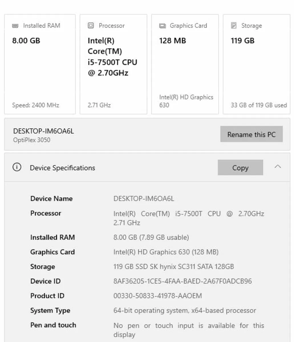 Dell Optiplex 3050 MFF i5/8GB/128SSD/Win 10 Pro - Image 2