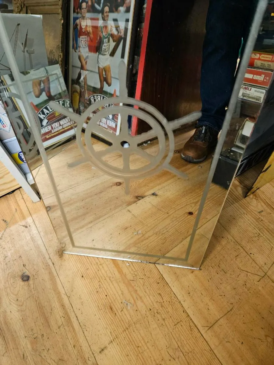 Vintage Pub Mirror Ships Wheel - Image 2