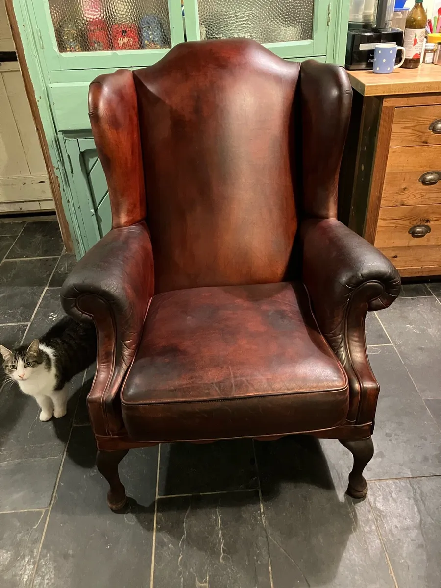 Leather wingback chair - Image 1