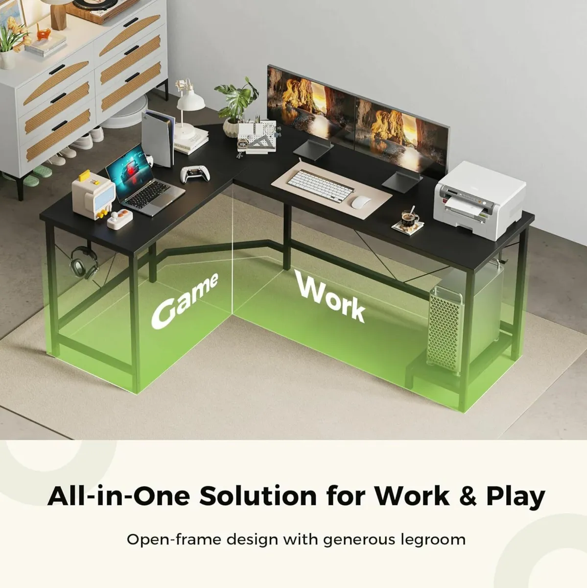 L Shaped 170x50cm Corner Gaming Desk Office - Image 2