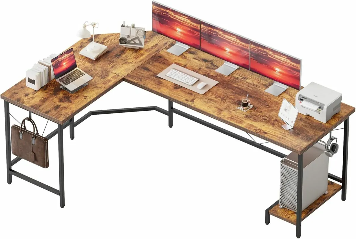 L Shaped 170 cm Corner Gaming Desk Office Brown - Image 1