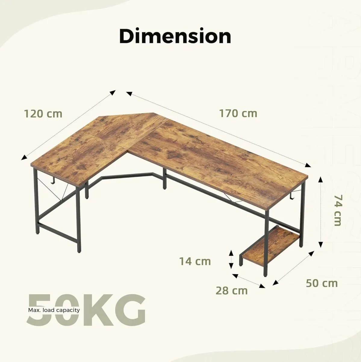 L Shaped 170 cm Corner Gaming Desk Office Brown - Image 3