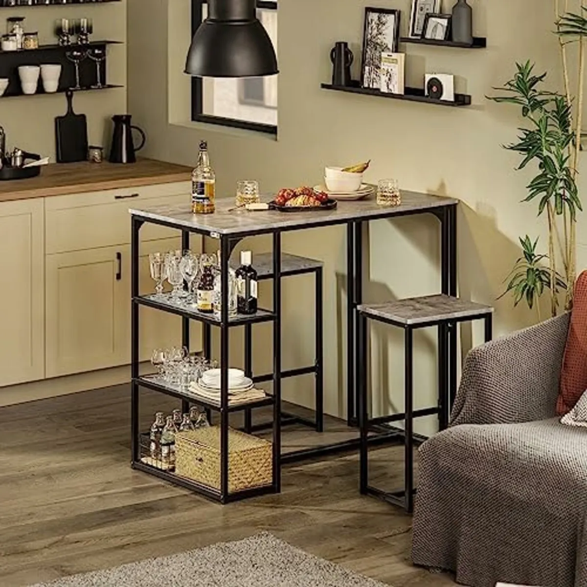 Bar Set-1 Bar Table and 2 Stools, 3 Pieces Home Ki - Image 1