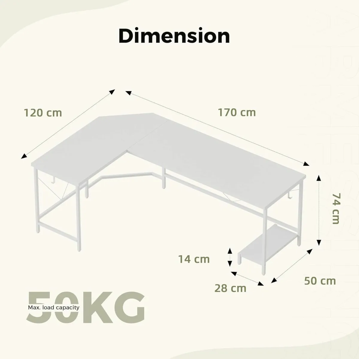 L Shaped 170x50cm Corner Gaming Desk Office - Image 2