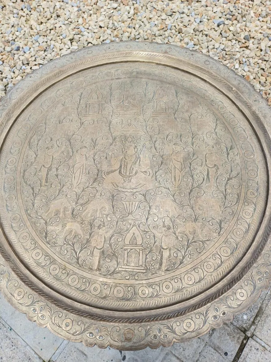 2 Antique Moroccan Brass Tray Tables - Image 3