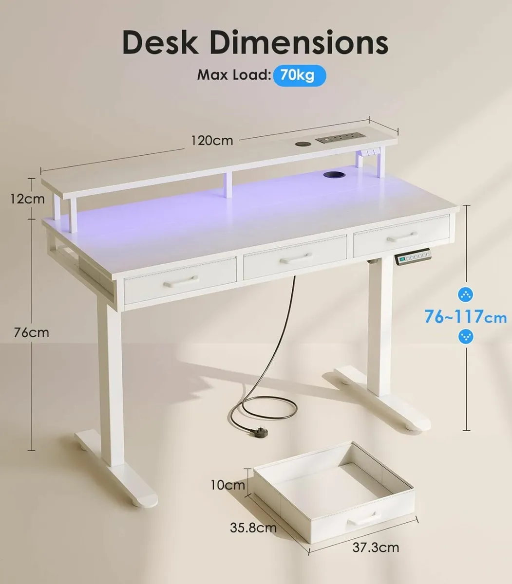 Electric Standing Desk Adjustable Office 120x54cm - Image 2
