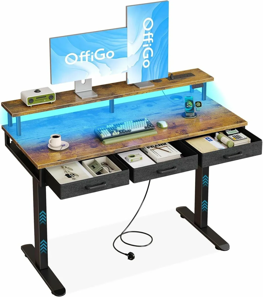 Electric Standing Desk Office Brown 120x54cm - Image 1
