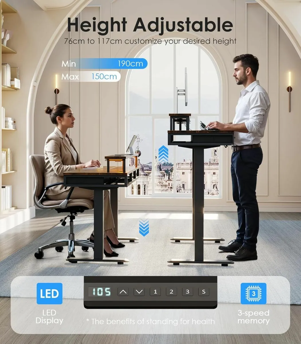 Electric Standing Desk Office Brown 120x54cm - Image 3