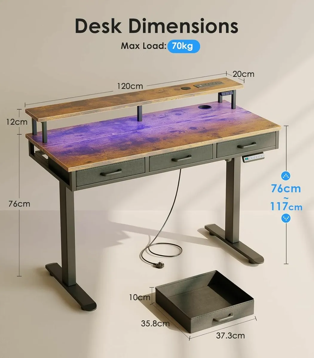Electric Standing Desk Office Brown 120x54cm - Image 4