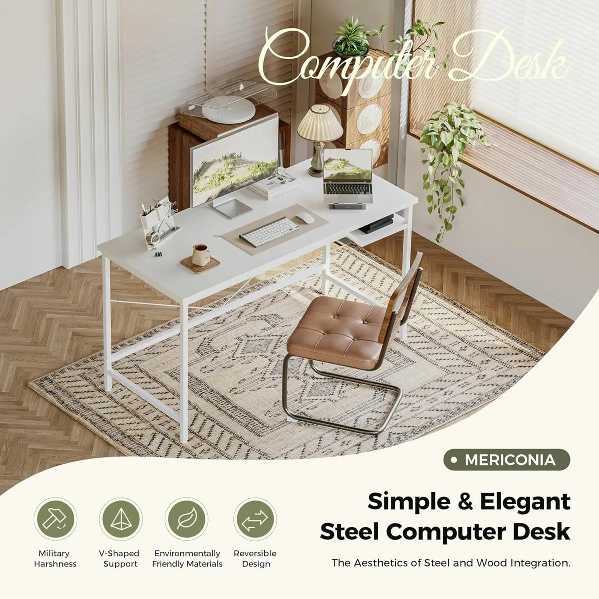 120cm Computer Gaming Desk Home Office White - Image 3