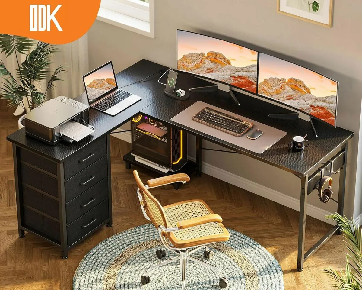 Corner Drawers Reversible Desk Office 135×100cm - Image 1