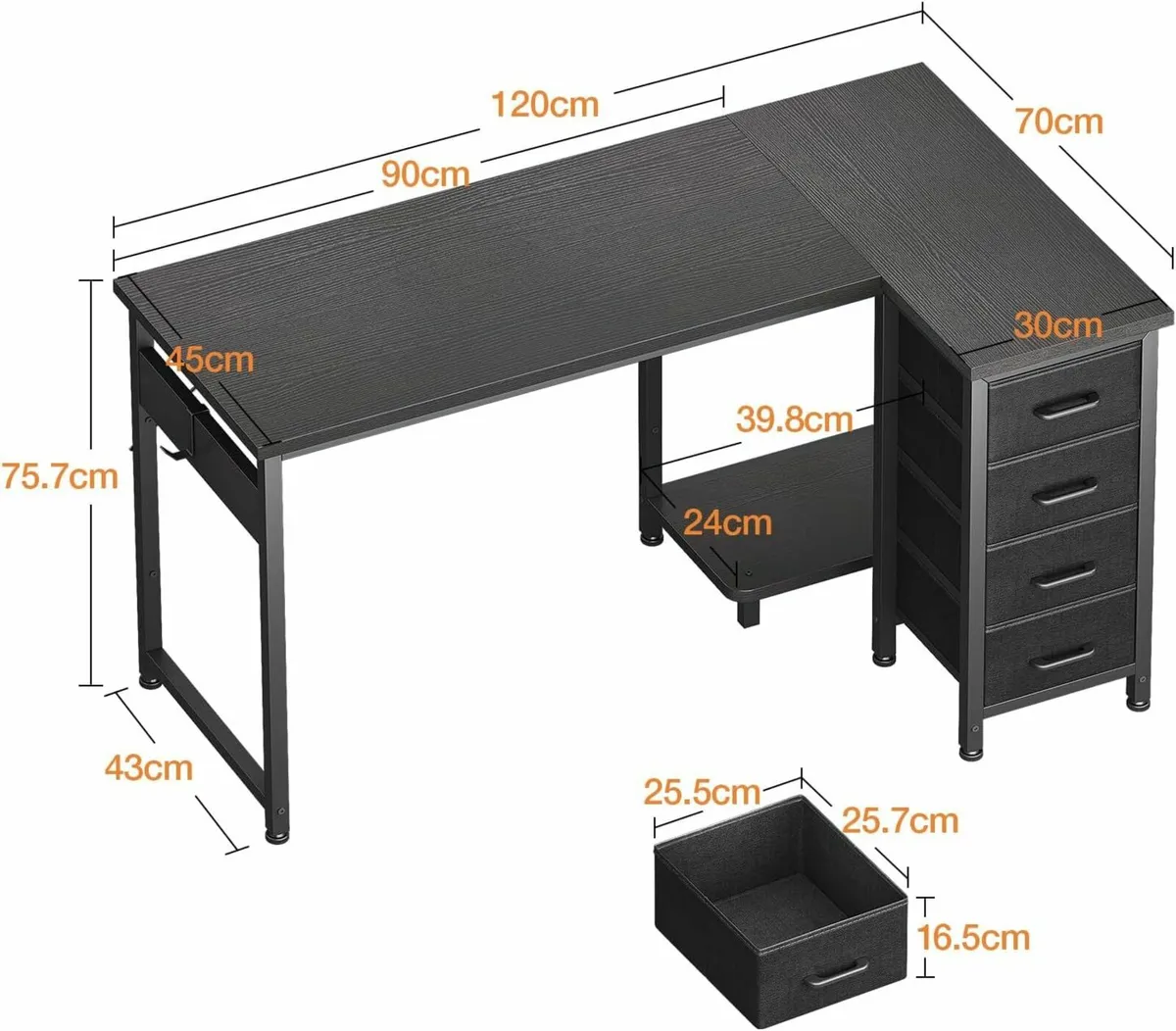 Computer Desk Drawers Office Reversible 120x70cm - Image 2