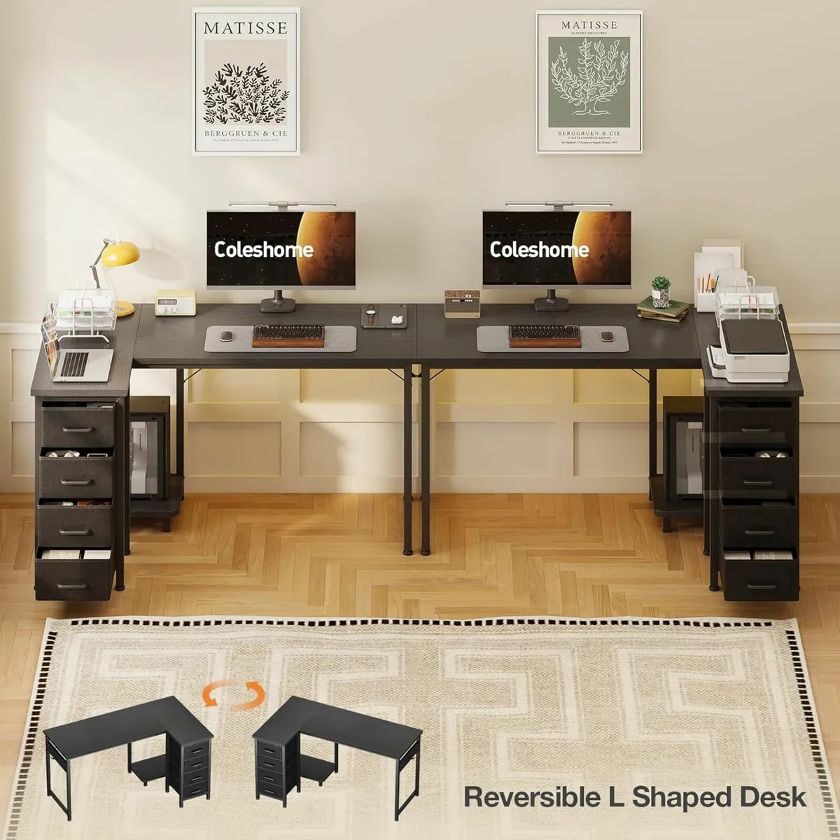 Computer Desk Drawers Office Reversible 120x70cm - Image 4