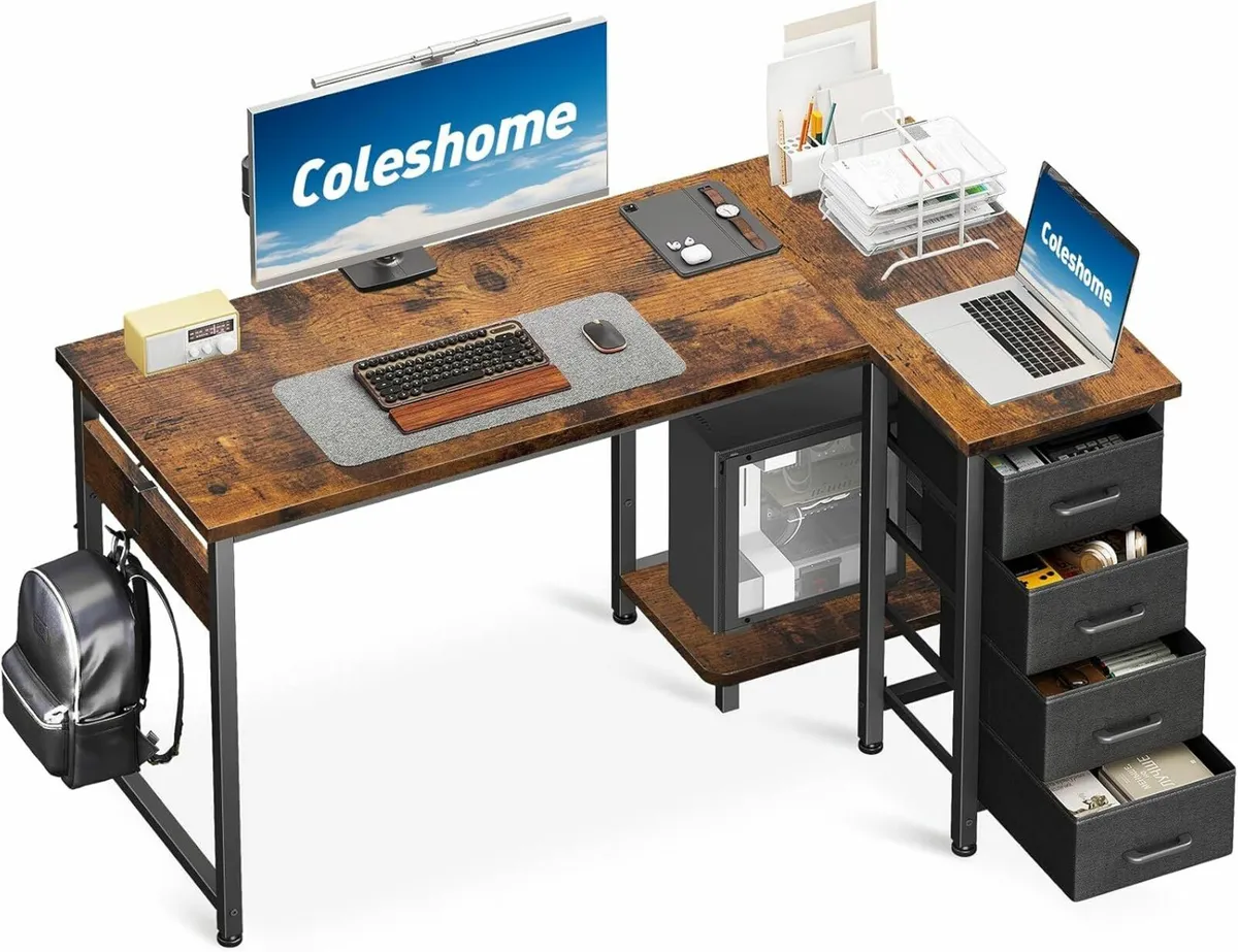 Computer Desk Drawers Office, Reversible120x70cm - Image 2