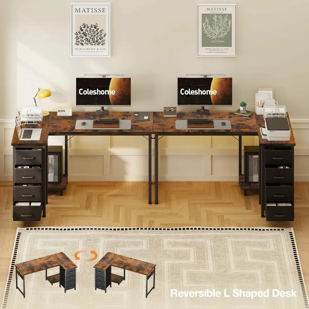 Computer Desk Drawers Office, Reversible120x70cm - Image 4